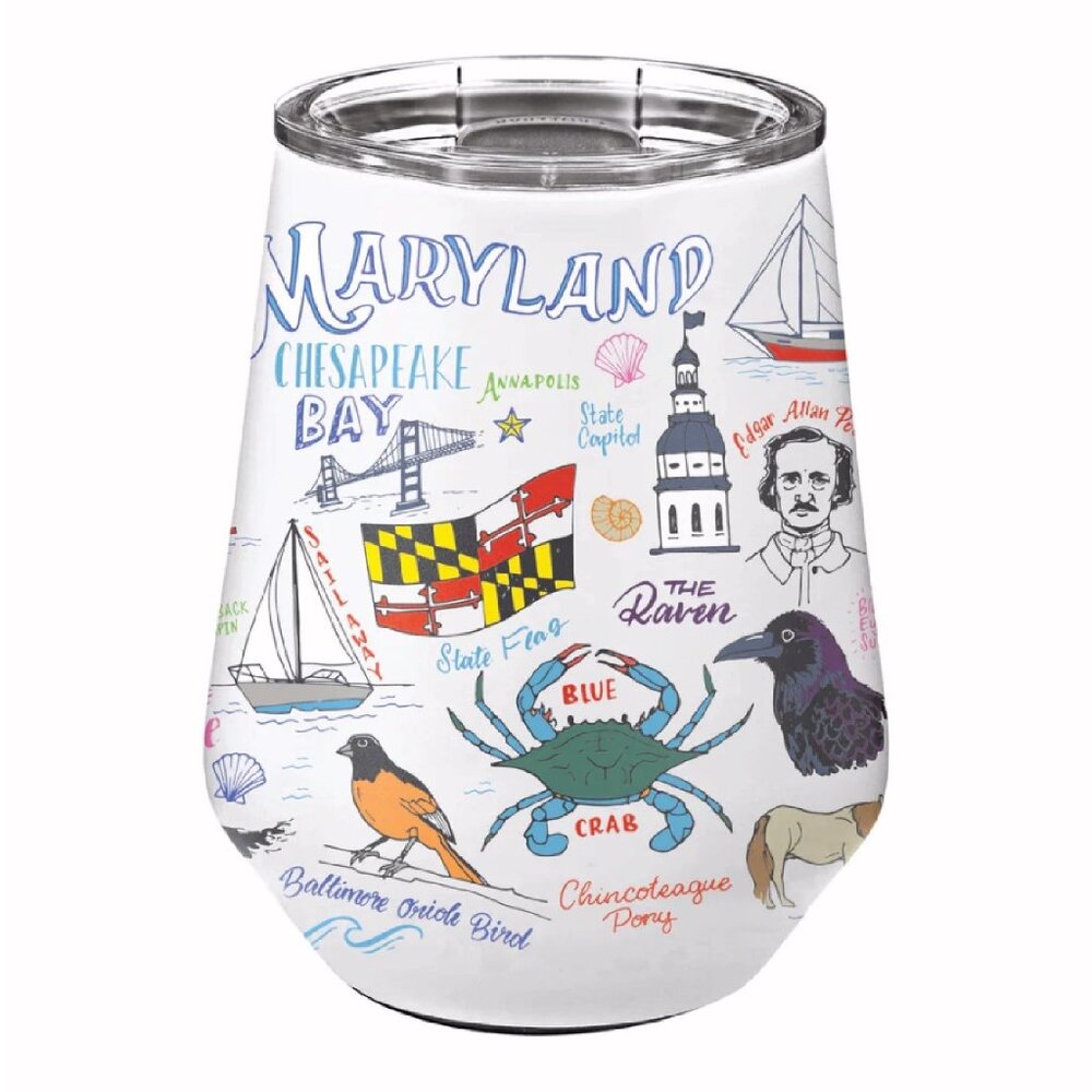 Maryland Chesapeake Bay Icon Metal Hot/Cold Wine 12 Ounce Tumbler - NEW